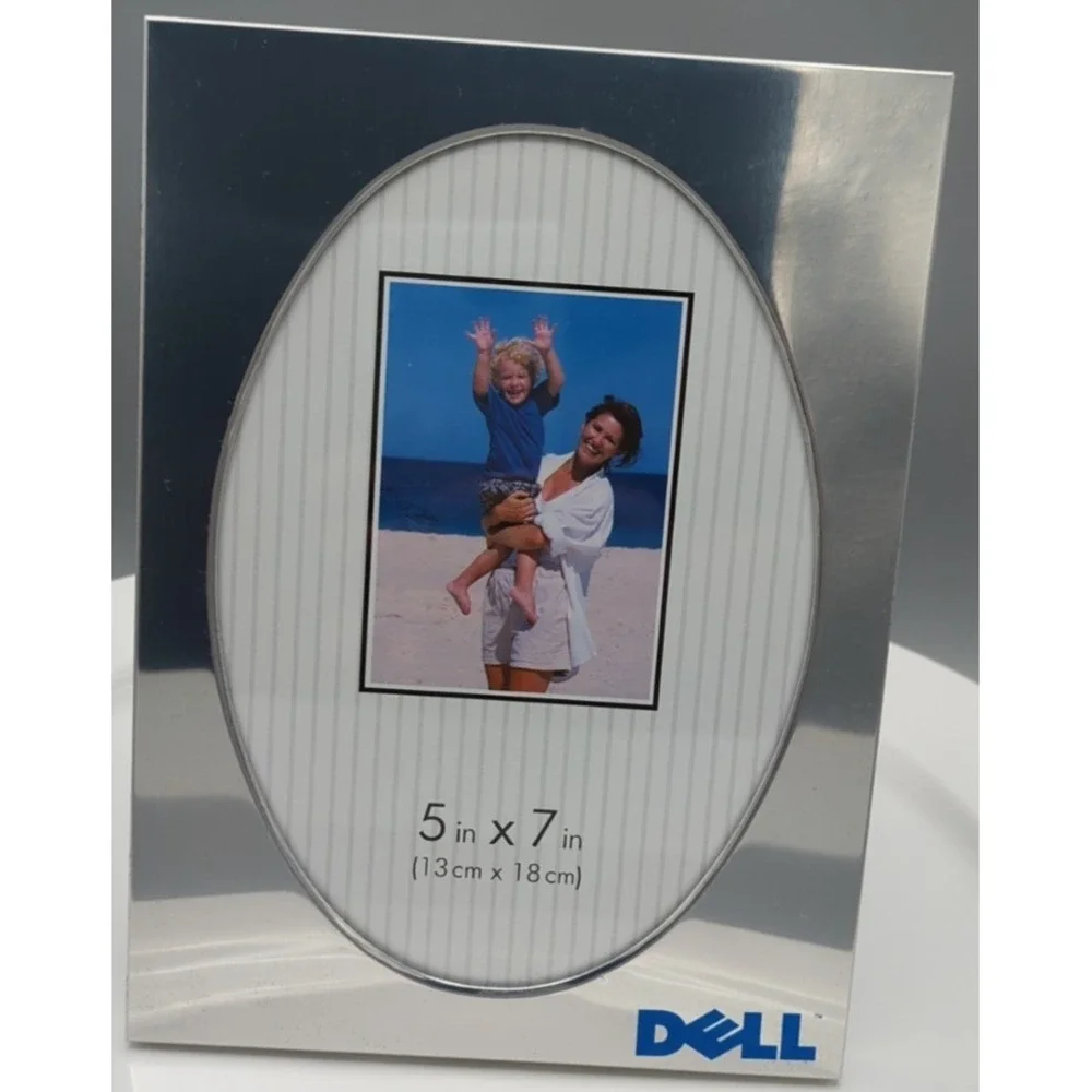 Dell Computer Picture‎ Frame Silver 5x7 Photo Oval Shiny Chrome Flaw